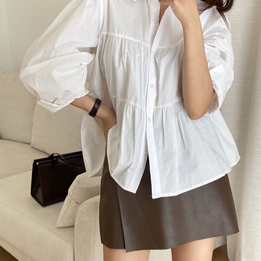 Áo Sơ Mi Tay Dài Dáng Rộng Thiết Kế Đơn Giản Thời Trang Hàn Quốc Cho Nữ