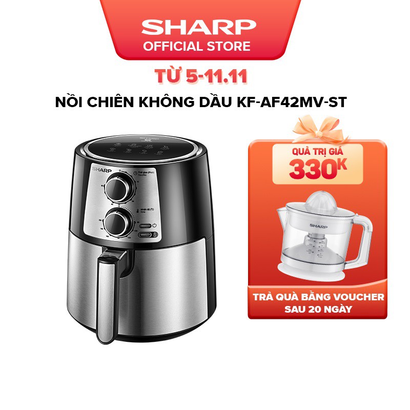 [Mã ELSHARP11 giảm 7% đơn 500K] Nồi Chiên Không Dầu Sharp KF-AF42MV-ST [NEW 2021] Chống Dính 4.2L
