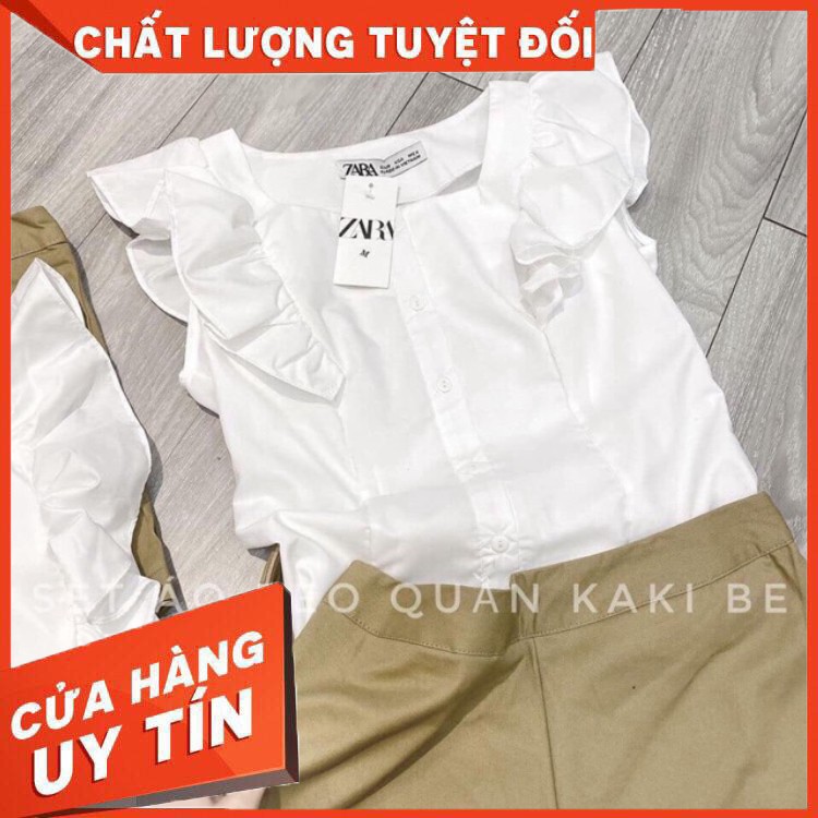 Sét áo sơ mi trắng cánh tiên quần kaki - Hàng nhập khẩu