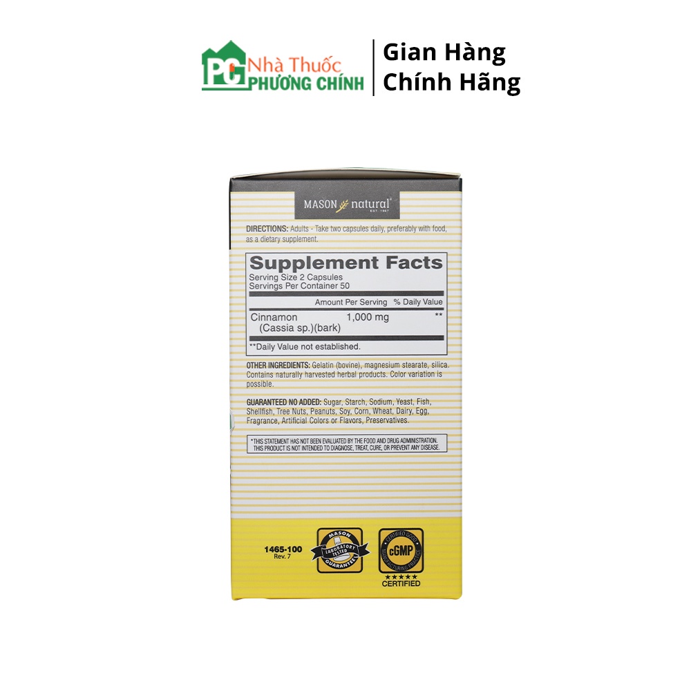 Viên Tiểu Đường Cinnamon Mason Natural - Hỗ Trợ Ngăn Ngừa Bệnh Đái Tháo Đường