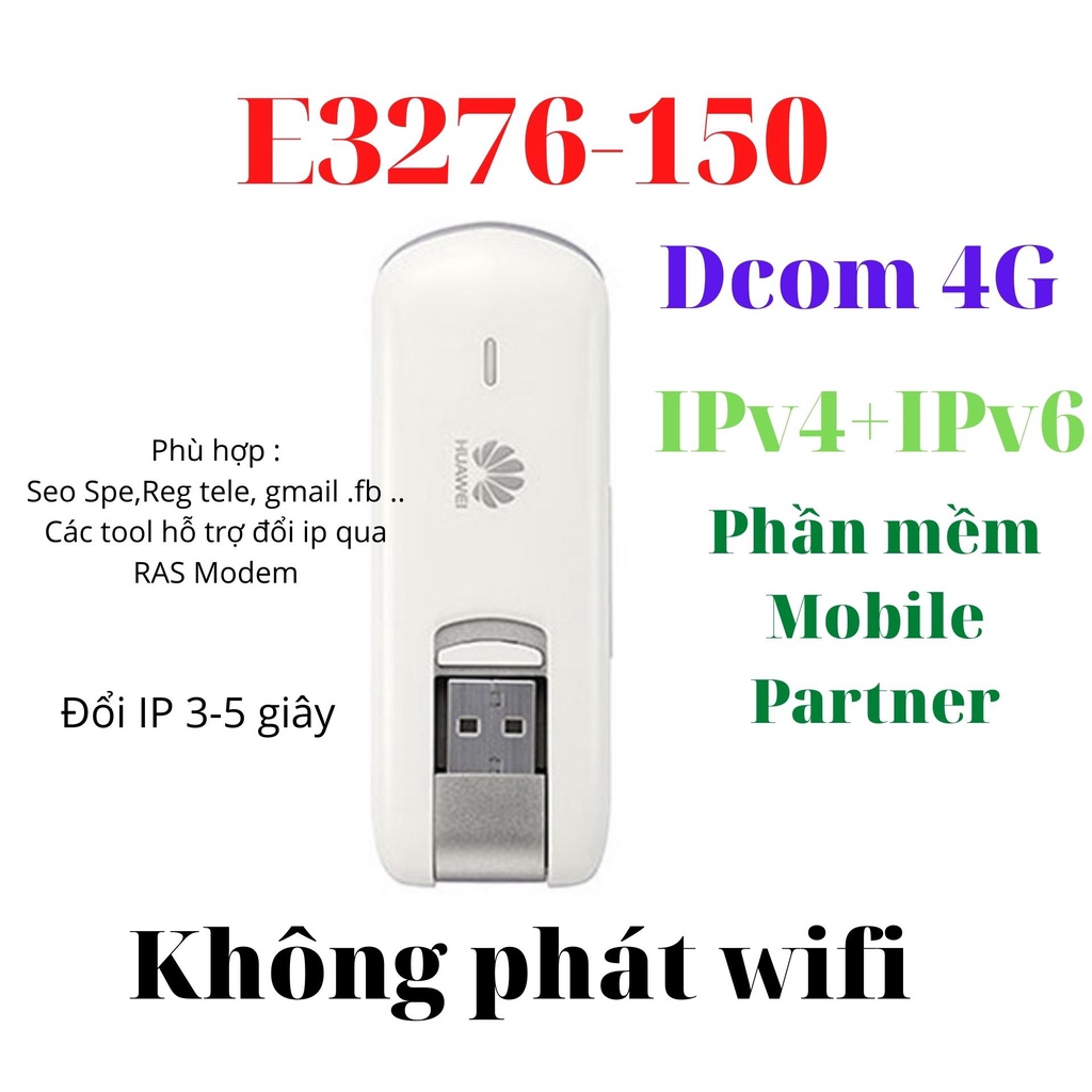 USB Dcom 4G Huawei E3276 Có hỗ trợ IPV6, Dcom 4G phiên bản E3276s-150G ,Tốc độ 150Mbs