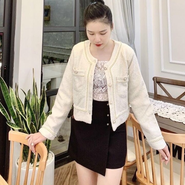 Áo khoác dạ dài khuy ngọc trending