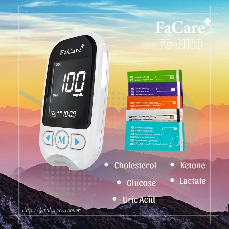 Máy đo đường huyết, gout, mỡ máu 5 trong 1 Facare FC-M168 Bluetooth [ bảo hành trọn đời]