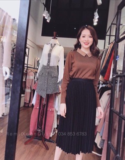 chân váy xếp ly cạp chun