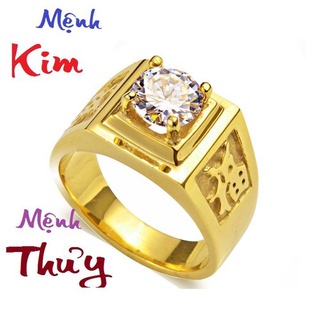 Nhẫn chữ Phước mạ vàng 24 đính đá nhẫn mênh Kim