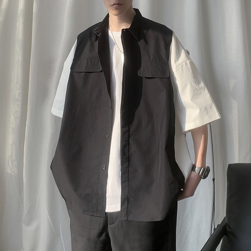 Áo sơ mi dáng rộng tay ngắn thời trang Nhật Bản mùa hè cho nam | BigBuy360 - bigbuy360.vn