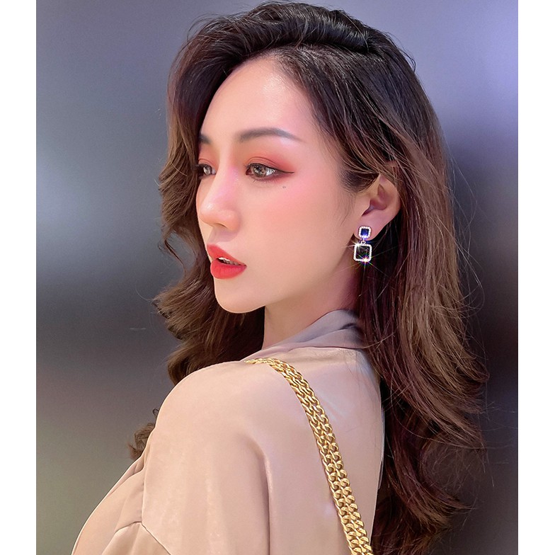 Bông tai đính đá họa tiết hình vuông sang trọng BT103