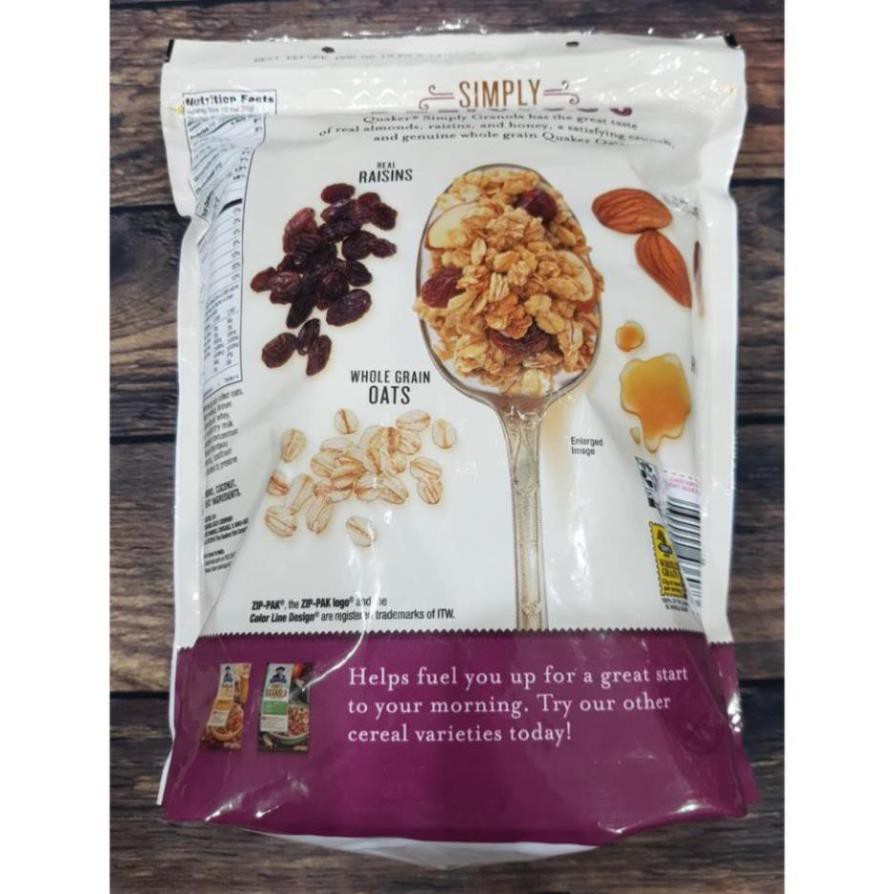 Ngũ Cốc Dinh Dưỡng  Mật Ong hạnh nhân nho khô Ăn Liền Yến mạch Quaker Simply Granola Raisins Almonds 2lbs TPBS