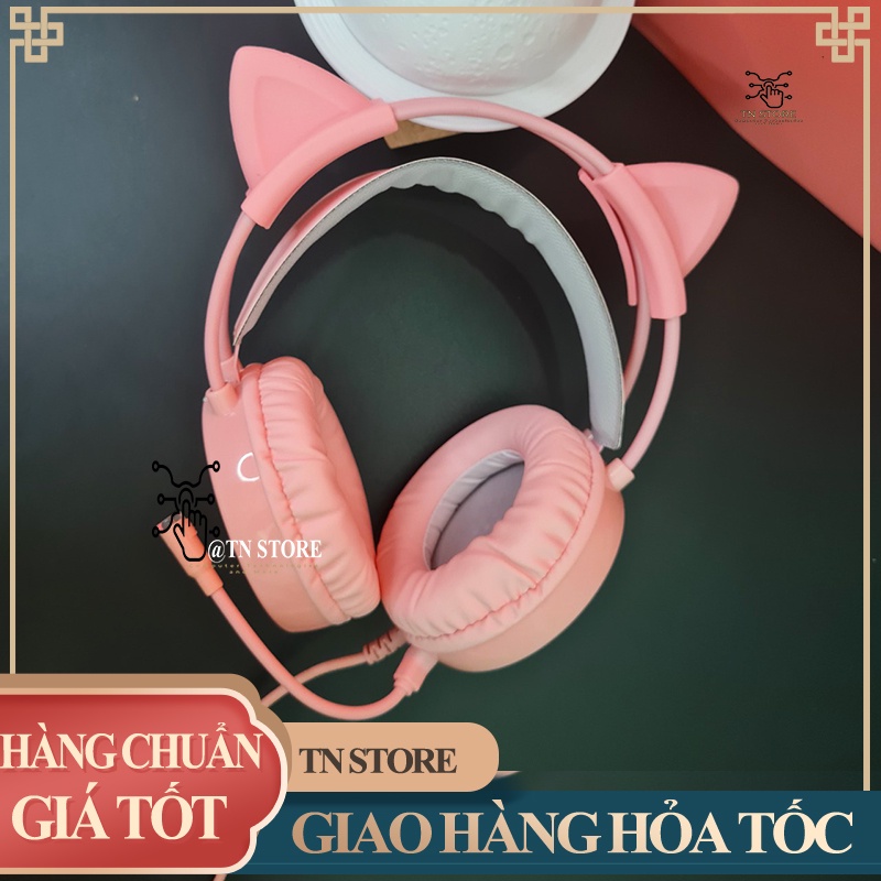 Tai nghe tai mèo gaming chụp tai có mic có dây màu hồng giá rẻ TN Store TNXL200