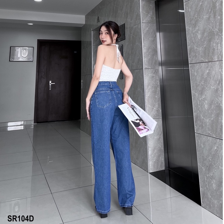 Quần Jean Ống Rộng Màu Xanh Đậm Basic, Dáng Quần Chuẩn Fom, Đủ Size Dễ Phối Đồ Dành Cho Nữ SR104D | BigBuy360 - bigbuy360.vn