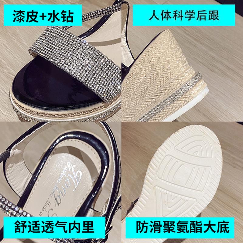 Giày Sandal Đế Xuồng Cao Gót Phối Khóa Đính Đá Thời Trang Mùa Hè Mới Dễ Phối Đồ Dành Cho Nữ 2022