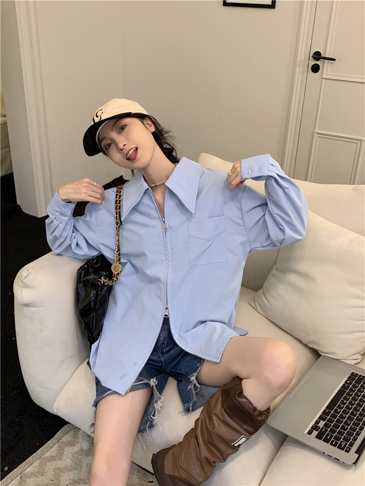 Áo Sơ Mi Trắng Dài Tay Có Dây Kéo Đôi 54366