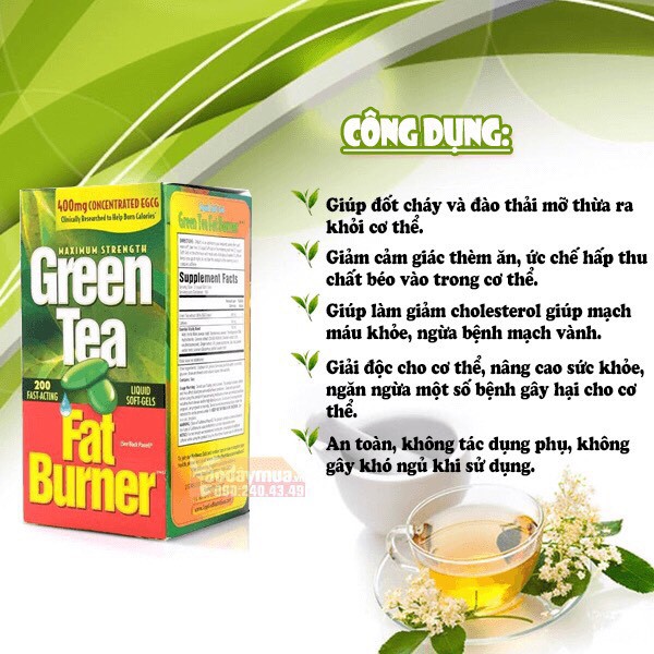 [HANG_MY] GC trà xanh Green Tea Fat Burner 200 viên [CHINH_HIEU]