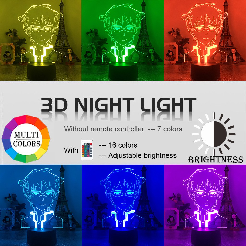 Đèn Led 3D Mẫu Saiki Anime 16 Màu Nhân Vật Hoạt Hình