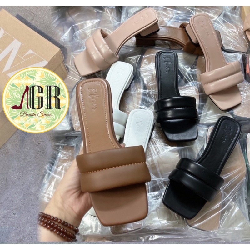 Guốc bản phồng viền giữa gót vuông 2 cm