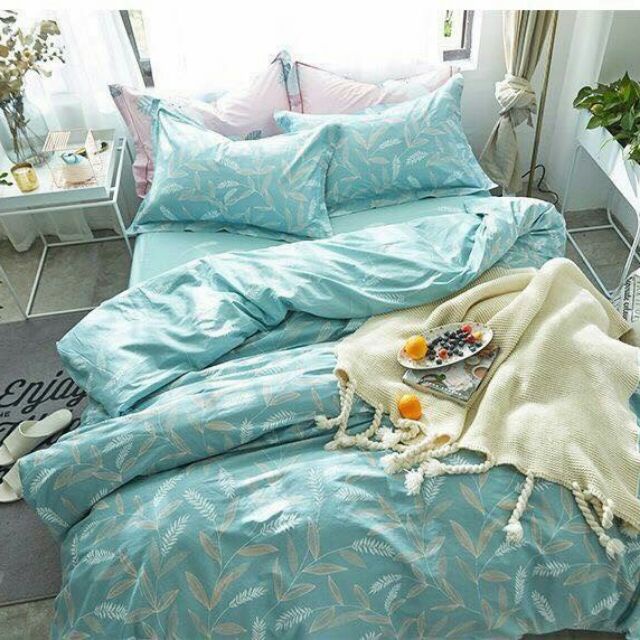 Bộ chăn ga gối cotton poly 4 món nhập khẩu mẫu kẻ Hàn Quốc - Happy Bedding