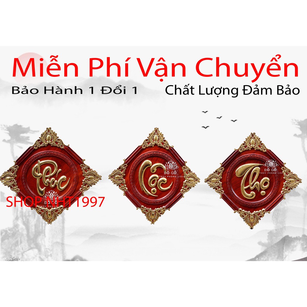 Tranh Chữ Phúc Lộc Thọ gỗ hương nhập vuông 40 dày 3 (cm)