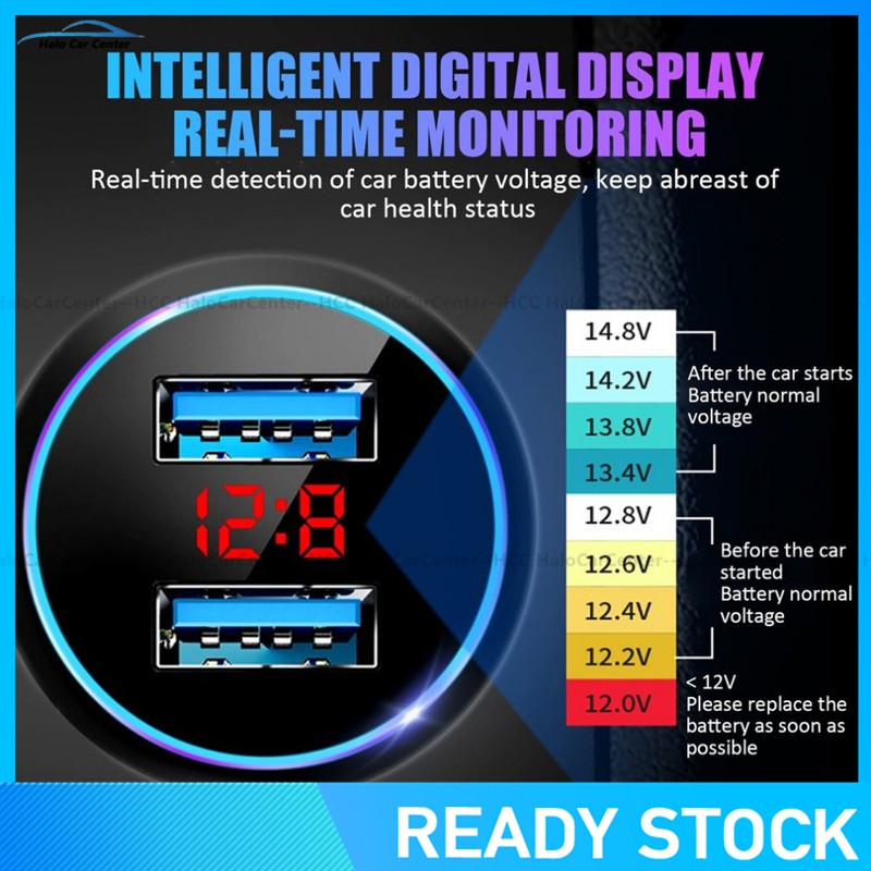 Tẩu Sạc Trên Ô Tô 2 Cổng USB 3.1A Màn Hình LCD 12-24V