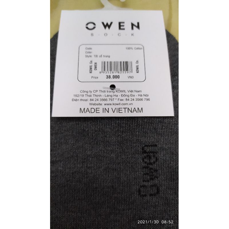 Vớ nam Tất Nam OWEN chuẩn hãng full tem tag, 100% cotton