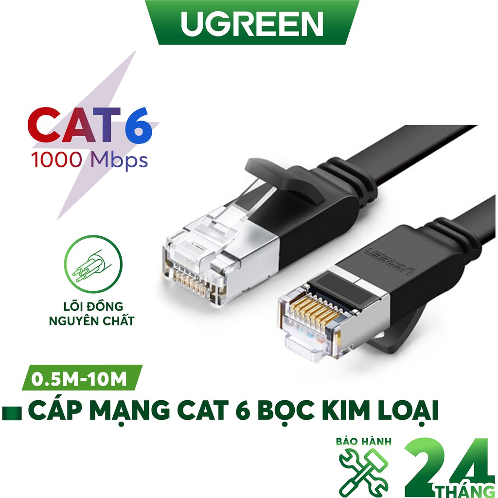 Cáp mạng Cat6 UTP 24AWG đầu bọc kim loại UGREEN NW101 - Hàng phân phối chính hãng - Bảo hành 18 tháng