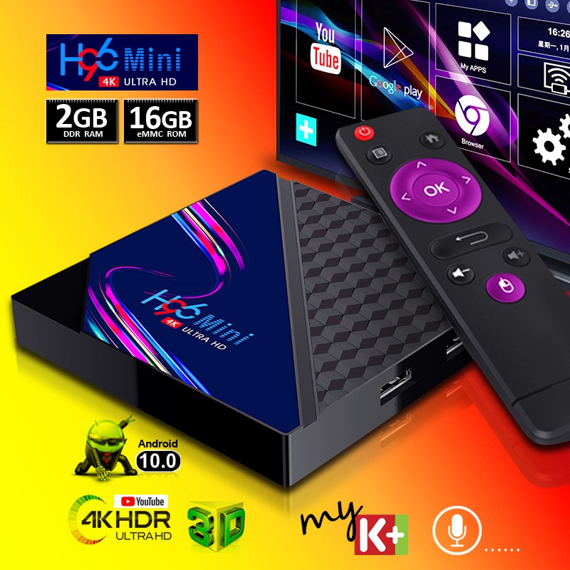 Tivi box android xem phim 4K bộ nhớ 16G Ram 2G xem nhiều kênh truyền hình bảo hành 12 tháng H96MINIV8 tv box