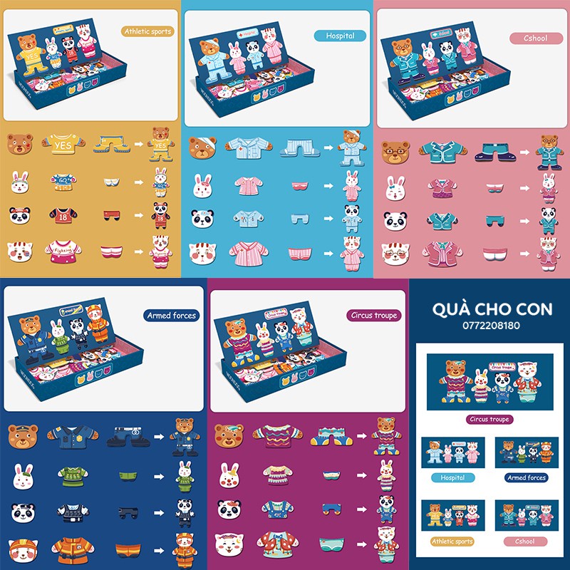 Bộ Đồ Chơi Ghép Hình Thông Minh Phát Triển Trí Tuệ - Thay Quần Áo Gia Đình Gấu, Thỏ