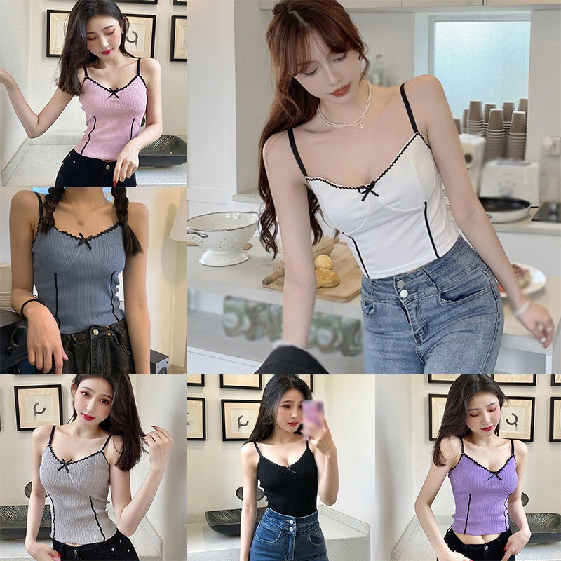 Áo Sát Nách Dệt Kim Phối Nơ Thiết Kế Hở Lưng Quyến Rũ