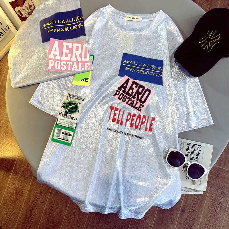 Áo thun tay ngắn dáng rộng phong cách đường Âu Mỹ in hình thời trang mùa hè 2021 cho nữ