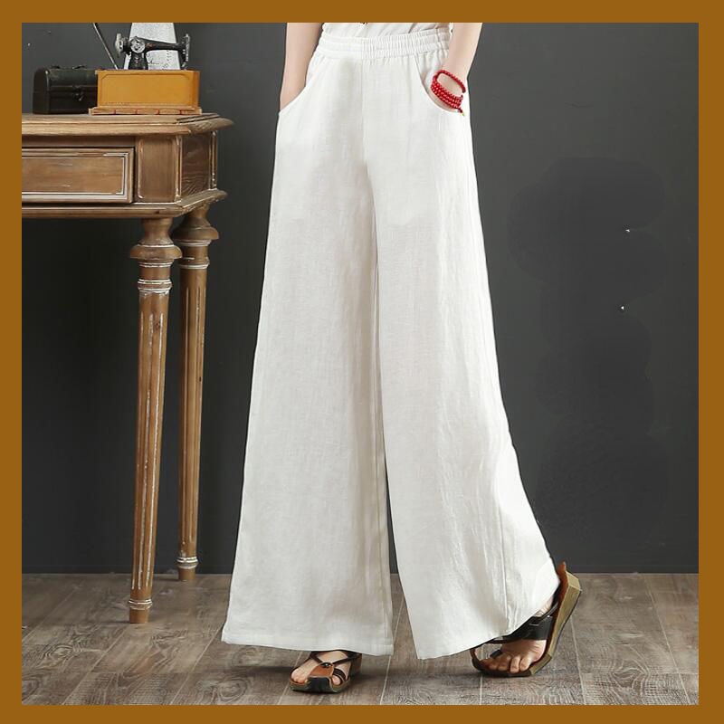 Quần Cotton Lanh Ống Rộng Lưng Thun Rút Dây Size Lớn Thời Trang Mùa Hè Cho Nữ