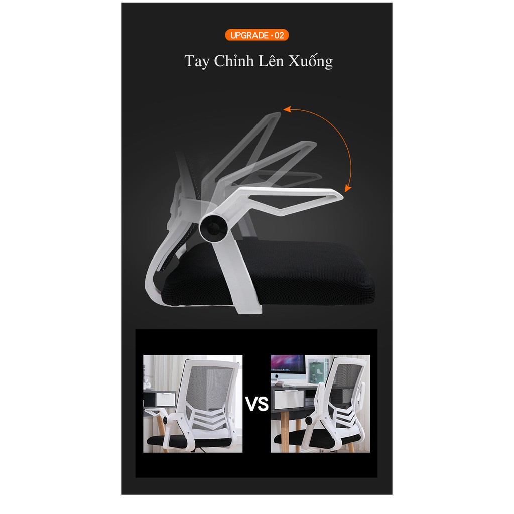 Ghế Xoay Văn Phòng Tay Gập - Ghế Lưới Gaming Cao Cấp Nhập Khẩu Màu Trắng và Đen