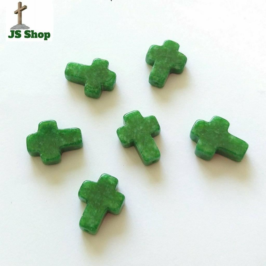 Thánh Giá Đá CT Xanh Lá Đậm Sỏ Ngang Vòng Tay Chuỗi Mân Côi Kích Thước 1.5 x 1.2 cm