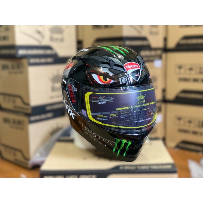 Mũ Bảo Hiểm Fullface 2 Kính M266 Màu Đen Bóng Lên Tem Ducati Shark cực đẹp, Tặng túi đựng nón và BH 12 tháng