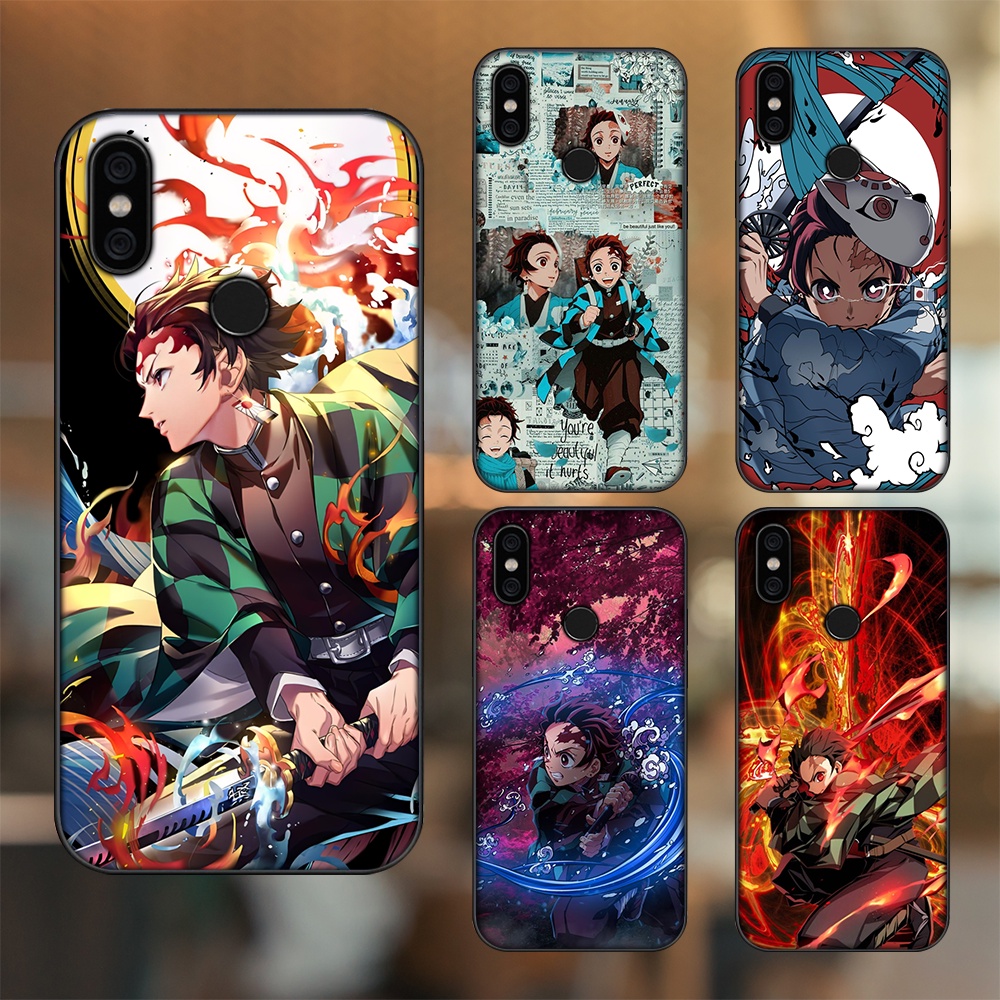 Ốp lưng Xiaomi Mi A2, Redmi 6X viền đen in hình Tanjiro Kimetsu No Yaiba