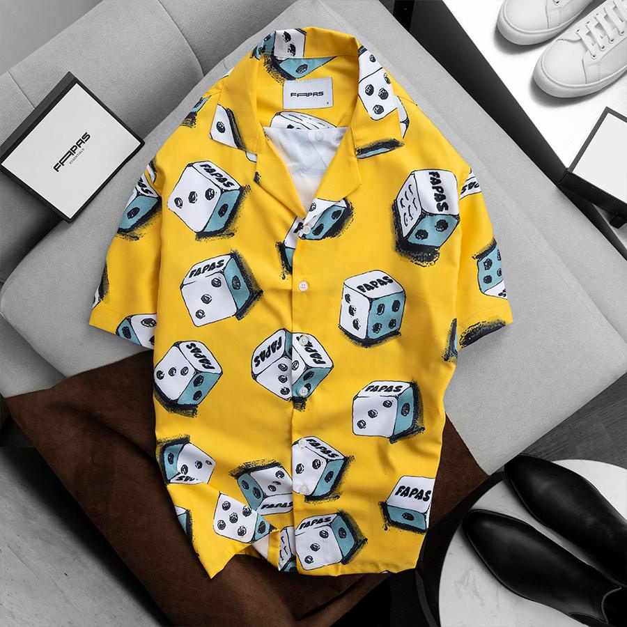 Áo Sơ Mi Dice Tay Ngắn Vải Chun Chéo Mềm Mại Họa Tiết Xúc Xắc Nổi Bật - FAPAS