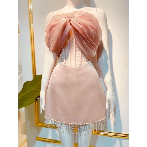 MS1264y ĐẦM CÚP NHŨ ÁNH KIM KẾT TUA RUA PHALEfull size s/M/L/XL