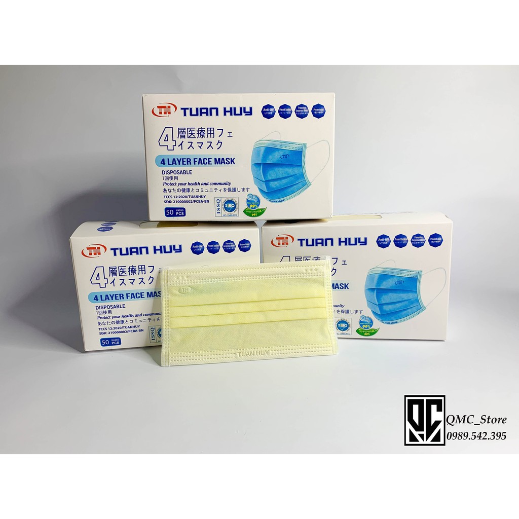 &lt; HOT &gt; Khẩu trang y tế 4 lớp màu vàng chanh, hàng chính hãng, hộp 50c #QMC