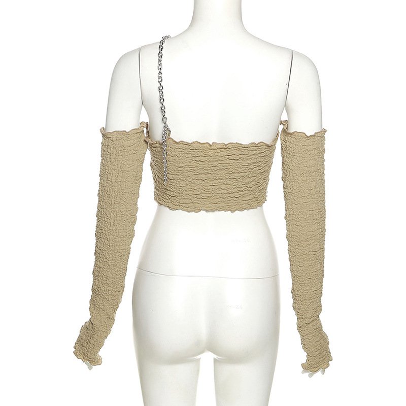 Áo kiểu trễ vai tay dài phối dây xích thời trang cho nữ