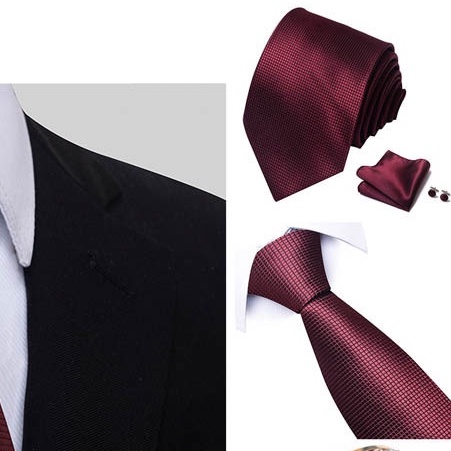 Bộ Cà vạt 4 món gồm Cavat 8cm, khăn cài túi, Măng-set, Nhẫn tròn phụ kiện, Cravat chú rể, Calavat công sở CBC-8247