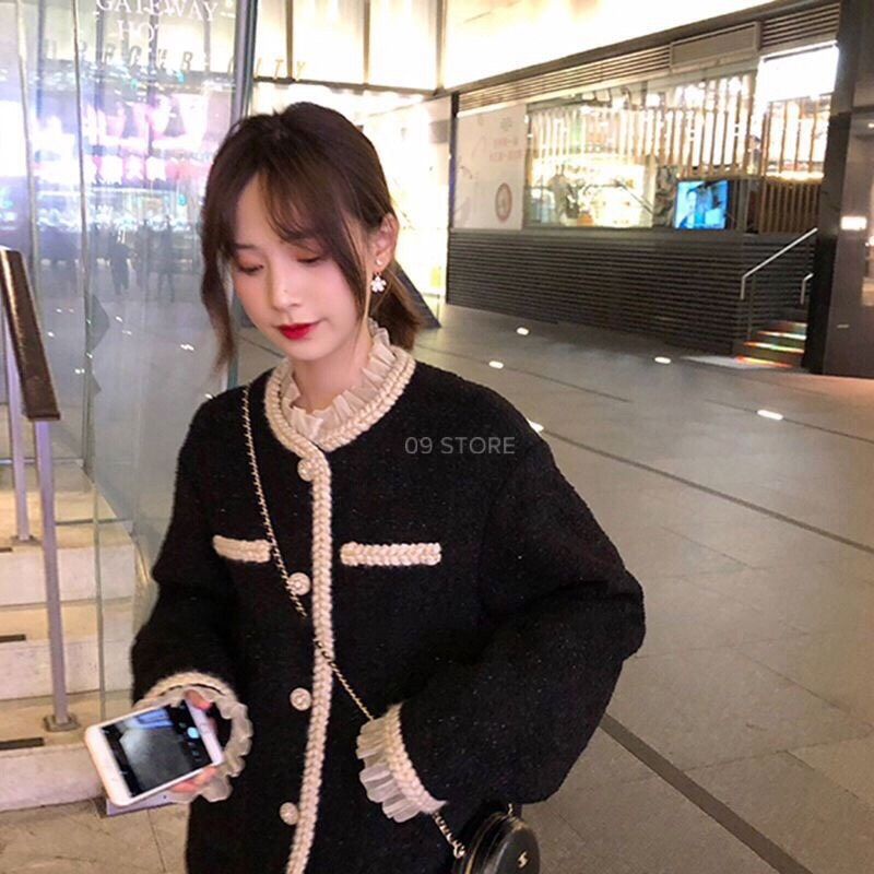 Áo khoác dạ mùa đông, áo dạ tweed tay áo nhún bèo phong cách Hàn Quốc | BigBuy360 - bigbuy360.vn