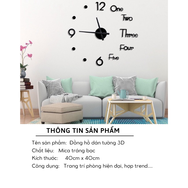 Đồng Hồ Dán Tường 3D Trang Trí Decor