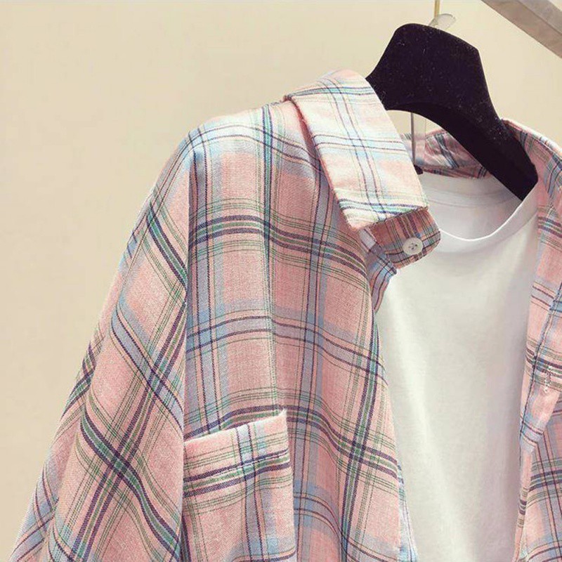 Áo sơ mi tay dài kẻ sọc caro màu sắc trẻ trung cho nữ | BigBuy360 - bigbuy360.vn