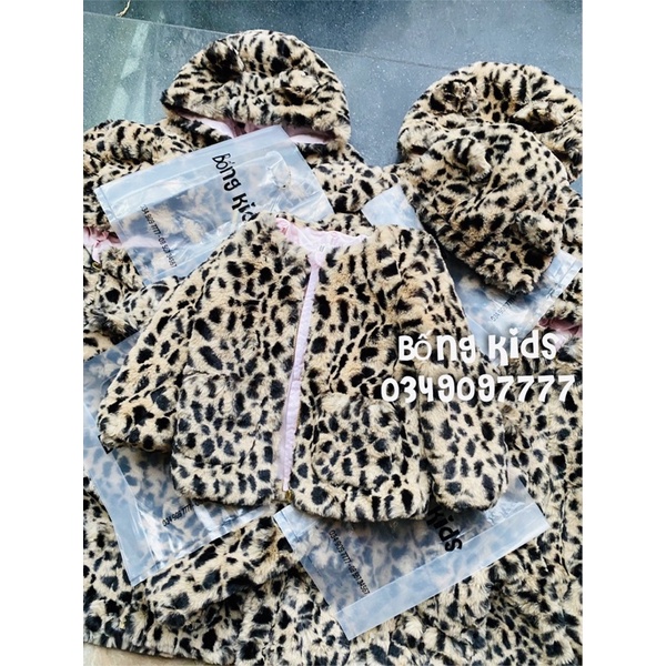 Áo Khoác Lông Hoodie Bé Gái Tai Đốm