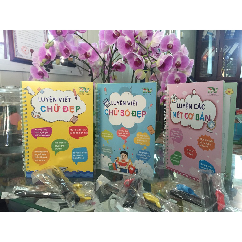Vở luyện viết chữ số đẹp-sét 3 quyển kèm bút-hàng hãng tiêu chuẩn