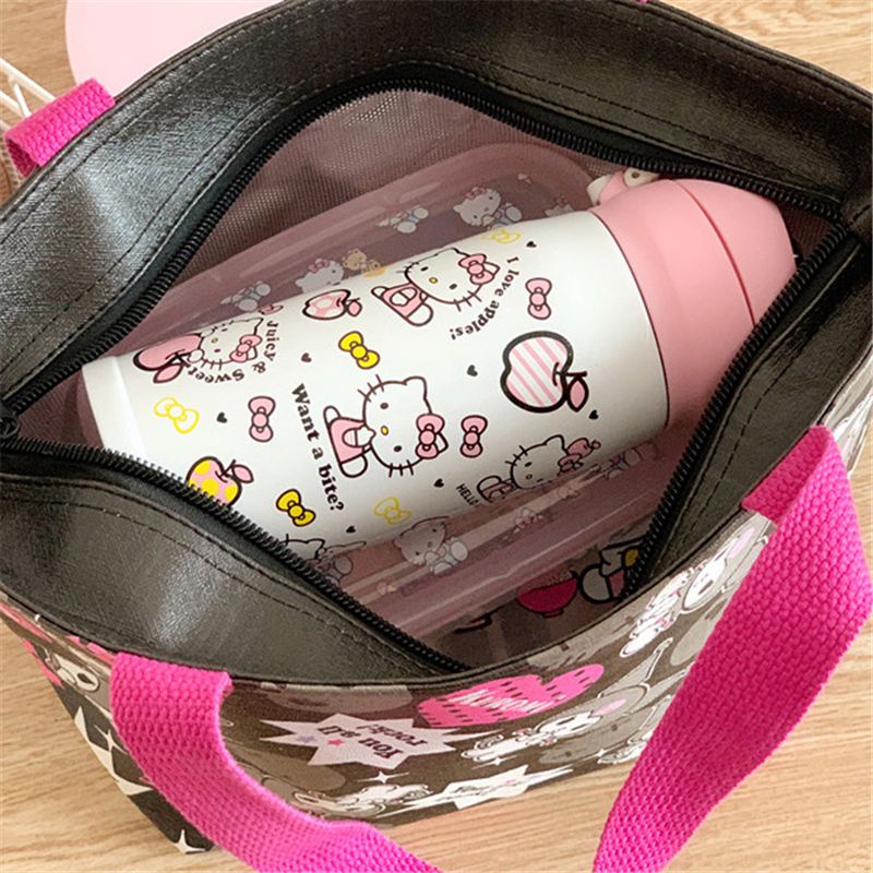 Double Sided Cartoon Stitch Pattern Thermal Insulated Lunch Bag Cool Food Storage Adult Kids School Outdoor Picnic
