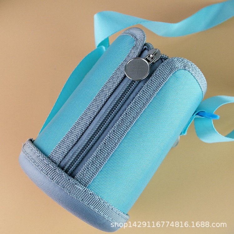 [Loại sịn] Bình nước inox giữ nhiệt có ống hút, túi đựng, nắp đôi kèm cốc họa tiết dễ thương