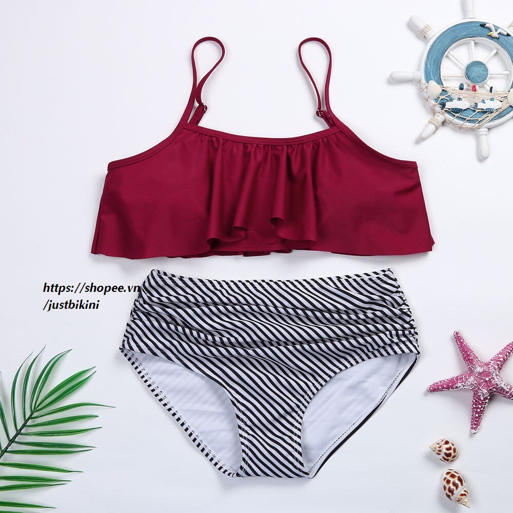 [size to] Set bikini áo bèo quần kẻ