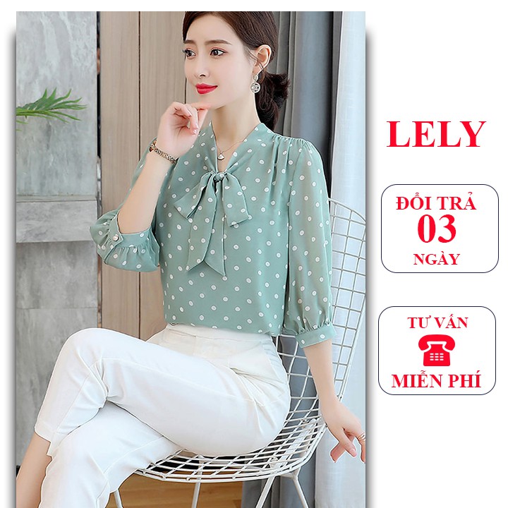 Áo Sơ Mi Nữ Công Sở - LELY-A824- Áo Xanh Paster Chấm Bi, Nữ Tính, Mát Mẻ