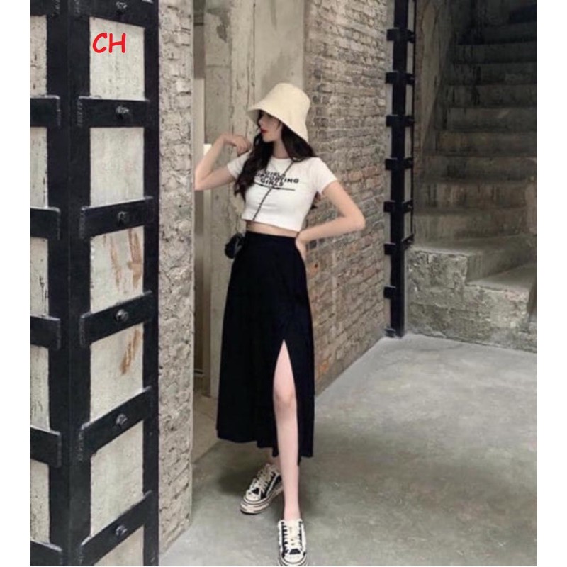 Sét váy girl chân váy xẻ COB433