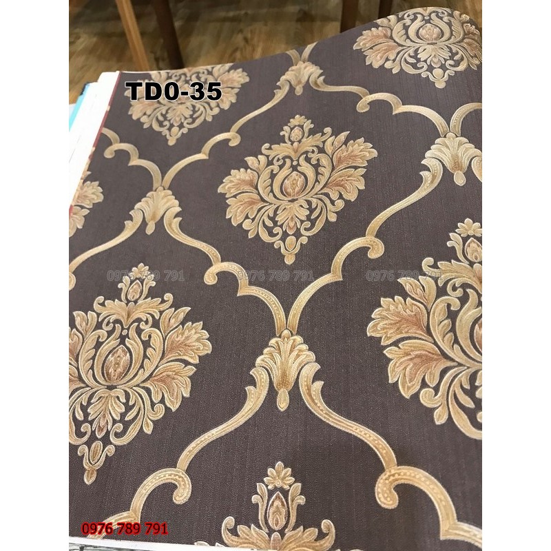 Giấy Dán Tường Hoa Văn Châu Âu Cổ Điển Phòng Ngủ, Phòng Khách,Lụa Không Keo, Khổ 10m x 53 cm, Màu Đỏ, Nâu, Trắng Đẹp, Rẻ