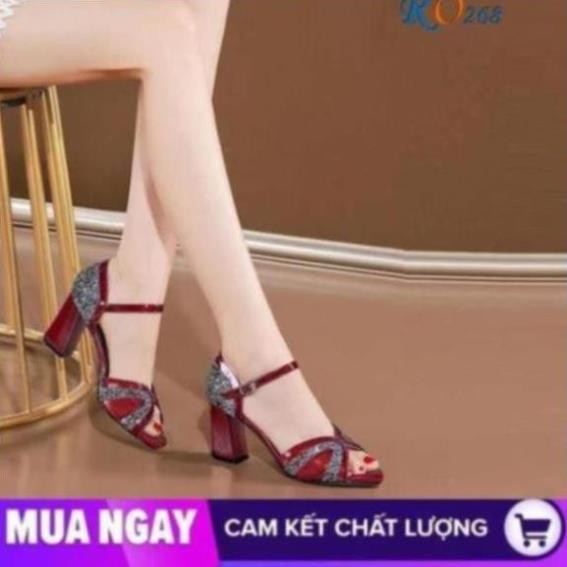 [Sale 3/3]Giày sandal nữ cao gót 7cm hàng hiệu rosata hai màu đỏ xám ro268